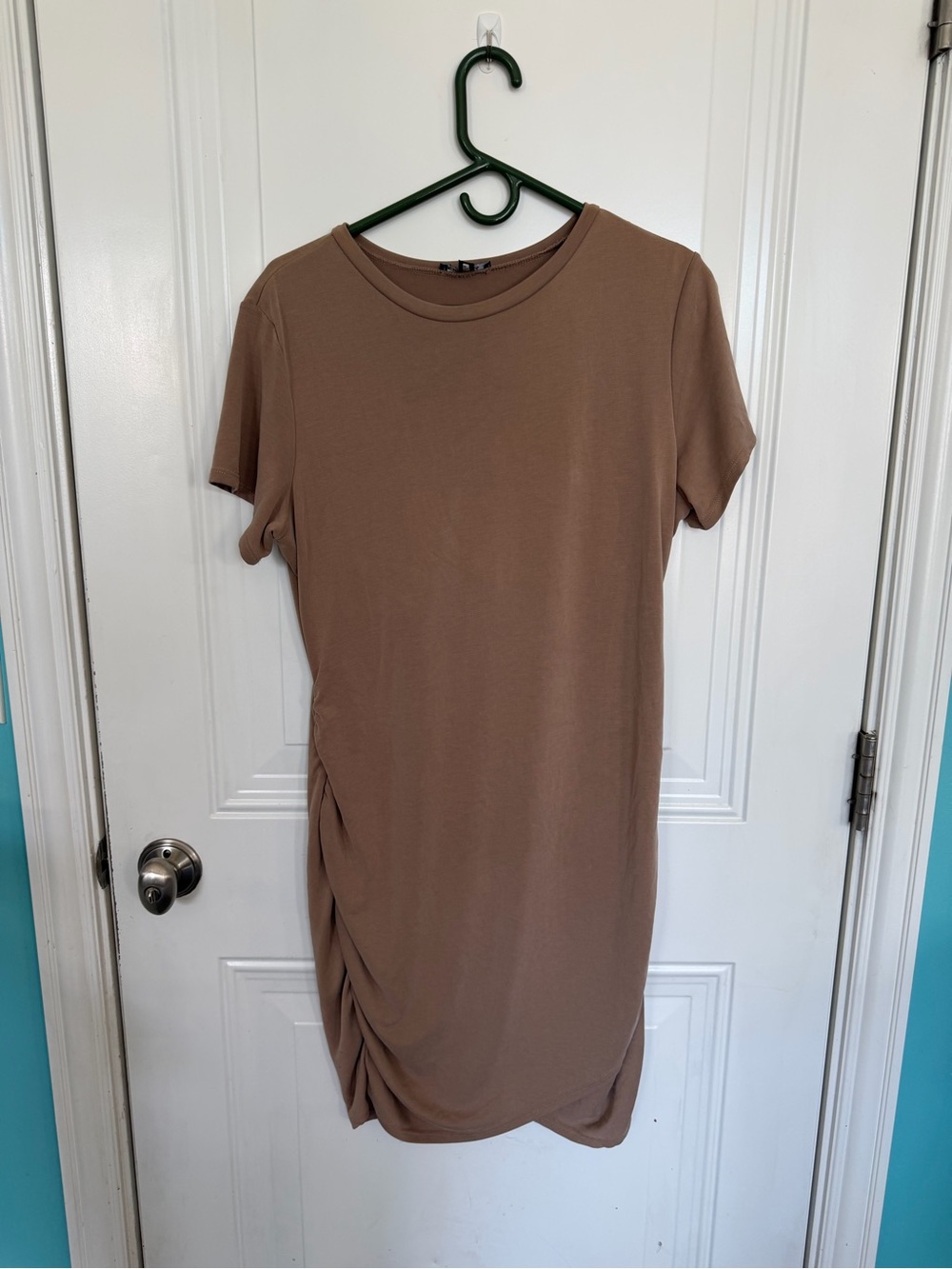 Express Taupe Midi T-Shirt Dress with Side Ruching
